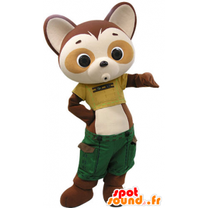 Mascotte de panda marron et beige habillé d'un short vert - MASFR031202 - Mascotte de pandas