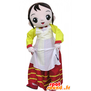 Mascotte de femme habillée d'une robe colorée - MASFR031211 - Mascottes Femme