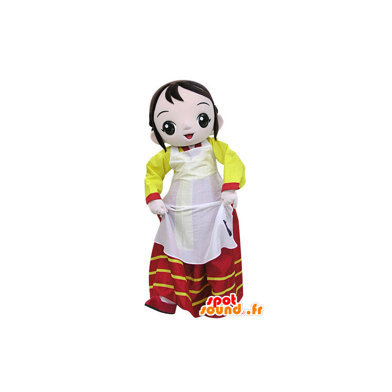 Mascotte de femme habillée d'une robe colorée - MASFR031211 - Mascottes Femme