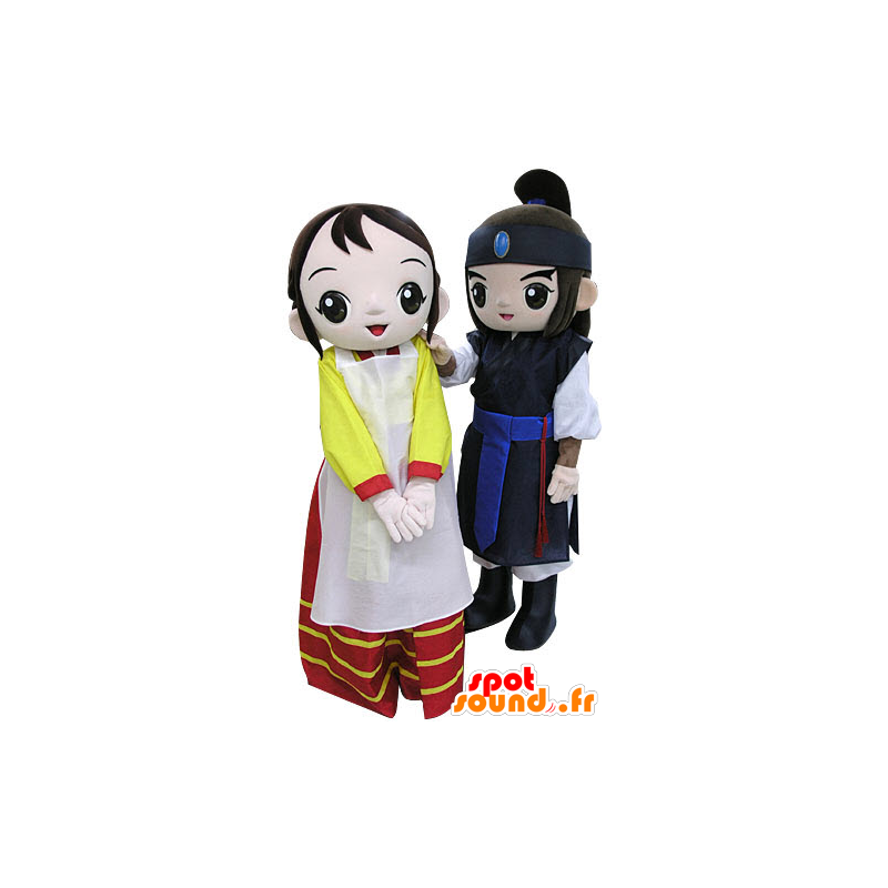 2 mascottes, un guerrier et une femme. Couple de mascottes - MASFR031212 - Mascottes Femme