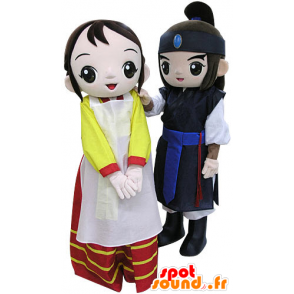 2 mascottes, un guerrier et une femme. Couple de mascottes - MASFR031212 - Mascottes Femme