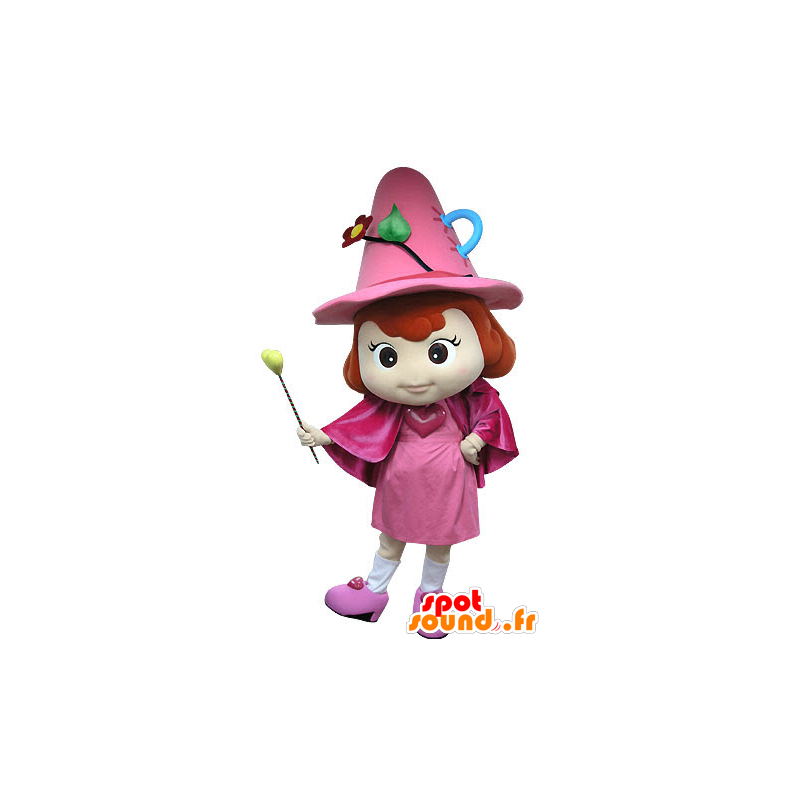 Mascotte roze fee, met een hoed en een toverstaf - MASFR031213 - Fairy Mascottes