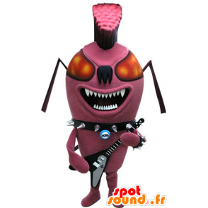 Mascotte d'insecte rose, de fourmi punk. Mascotte rock - MASFR031218 - Mascottes Insecte