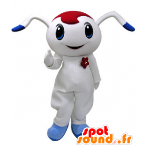 Blanco y azul de la mascota del conejo con el taladro rojo - MASFR031219 - Mascota de conejo