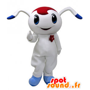 Bianco e blu mascotte coniglio con trapano rosso - MASFR031219 - Mascotte coniglio
