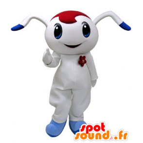 Mascotte de lapin blanc et bleu avec une mèche rouge - MASFR031219 - Mascotte de lapins