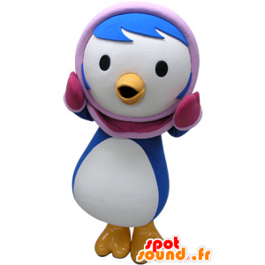 Blauw en wit pinguïn mascotte met een roze kap - MASFR031225 - Penguin Mascot