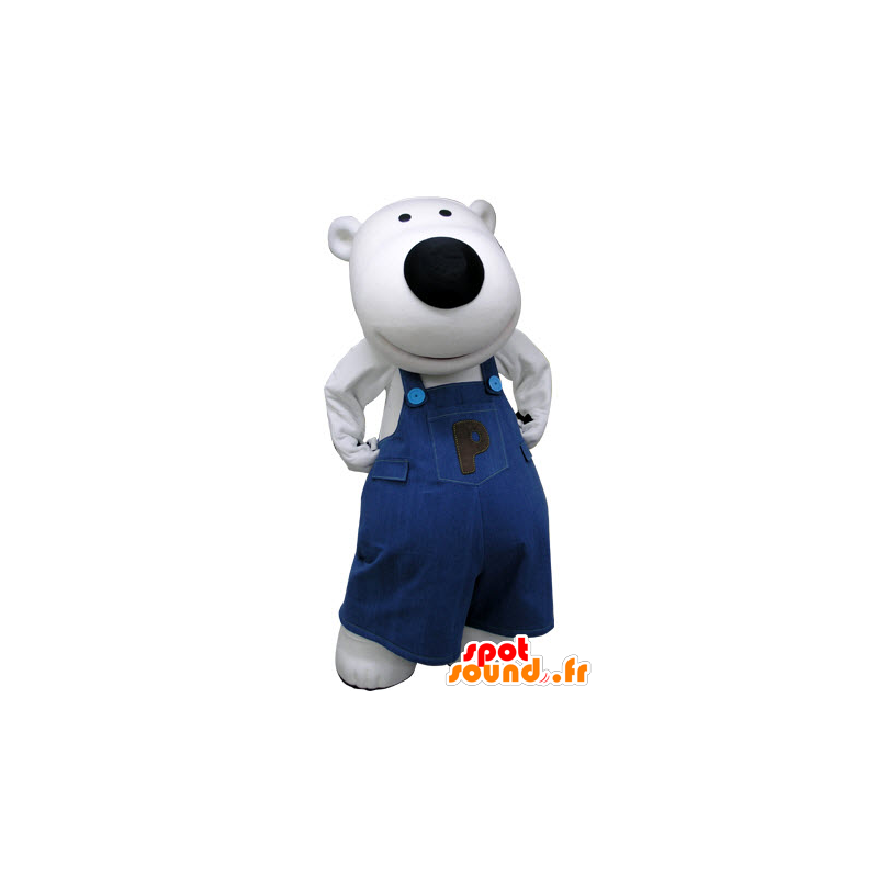 La mascota del oso polar, vestido con un mono azul - MASFR031226 - Oso mascota