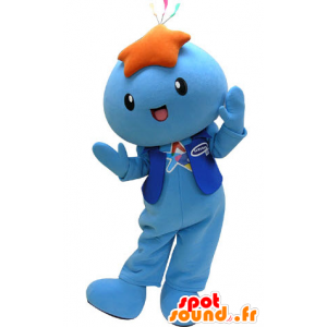 Blauwe sneeuw pop mascotte met een ster op het hoofd - MASFR031229 - man Mascottes