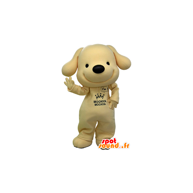 Mascotte de chien jaune et noir, très souriant - MASFR031231 - Mascottes de chien