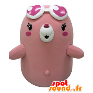 Mascote rosa e branco urso de óculos em forma de coração - MASFR031233 - mascote do urso