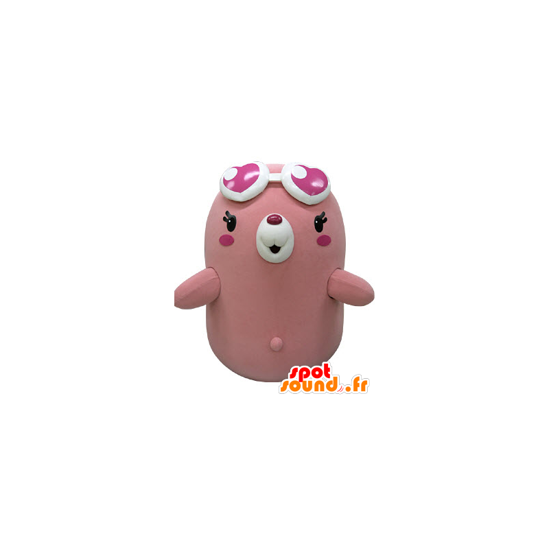 Mascote rosa e branco urso de óculos em forma de coração - MASFR031233 - mascote do urso