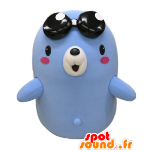 Blu e bianco orso mascotte con gli occhiali scuri - MASFR031234 - Mascotte orso