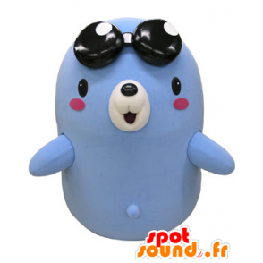 Mascotte d'ours bleu et blanc avec des lunettes noires - MASFR031234 - Mascotte d'ours