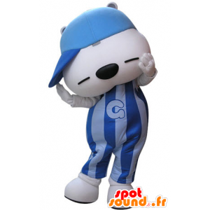 Maskot modrý a bílý medvídek s kloboukem - MASFR031245 - Bear Mascot