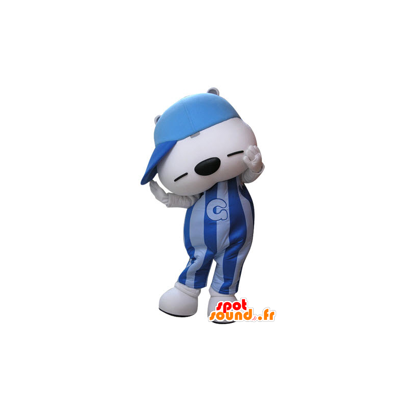 Azul y blanco de la mascota del oso de peluche con un sombrero - MASFR031245 - Oso mascota
