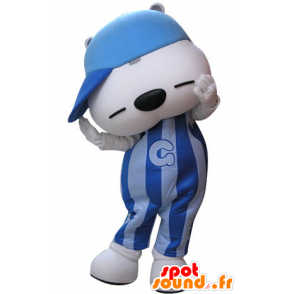 Azul y blanco de la mascota del oso de peluche con un sombrero - MASFR031245 - Oso mascota