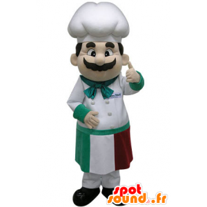 Mascotte de chef cuisinier avec un tablier et une toque - MASFR031246 - Mascottes Humaines