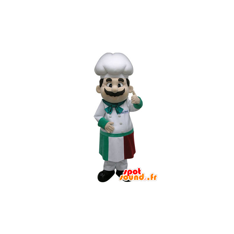 Mascotte de chef cuisinier avec un tablier et une toque - MASFR031246 - Mascottes Humaines