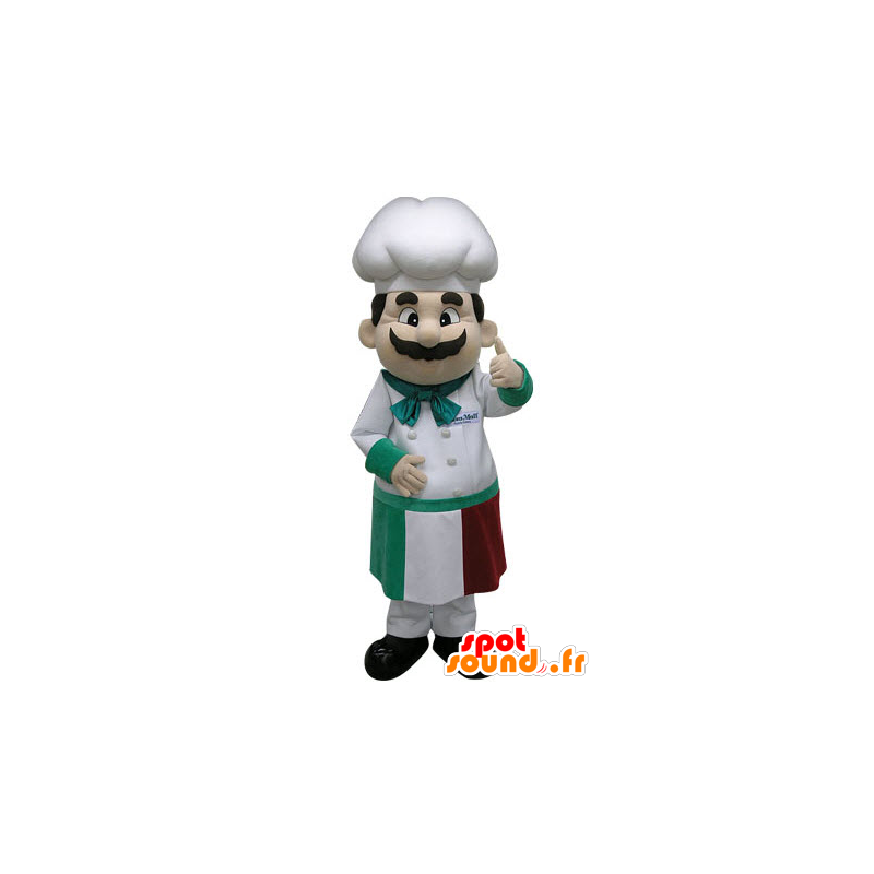 Mascote cozinheiro com um avental e chapéu de chef - MASFR031246 - Mascotes humanos