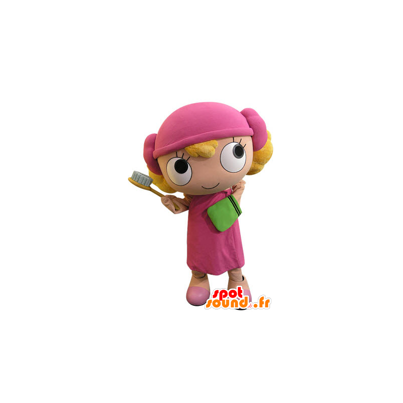 Chica rubia vestida con la mascota de color rosa - MASFR031249 - Chicas y chicos de mascotas