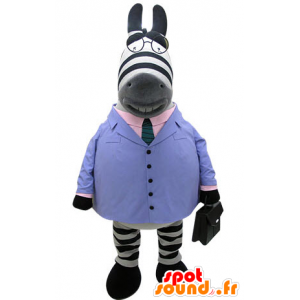 Zebra mascotte gekleed in een blauw pak met een stropdas - MASFR031250 - jungle dieren