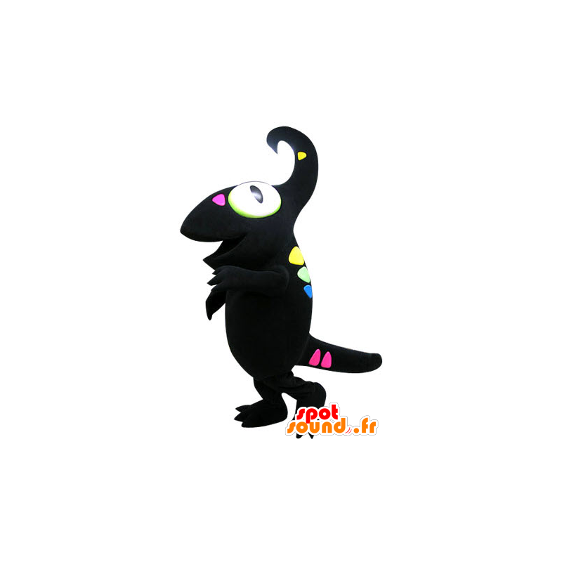 Mascotte de caméléon noire avec des taches colorées - MASFR031251 - Animaux de la jungle