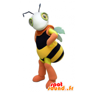 Gul, svart och rosa bi-maskot. Insektsmaskot - Spotsound maskot