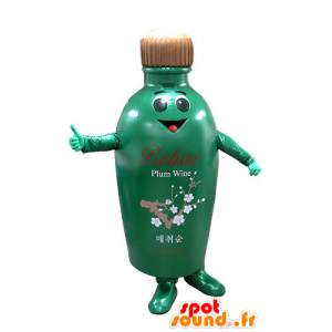 Groene fles mascotte en bruine glimlachen - MASFR031262 - mascottes Flessen