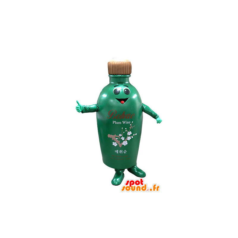 Mascotte de bouteille verte et marron, souriante - MASFR031262 - Mascottes Bouteilles