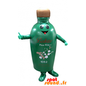 Mascotte verde bottiglia e marrone, sorridente - MASFR031262 - Bottiglie di mascotte