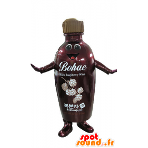 Mascotte de bouteille rouge et marron, souriante - MASFR031263 - Mascottes Bouteilles