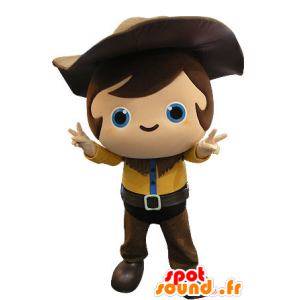 Barnmaskot, cowboy med en gul och brun outfit - Spotsound maskot