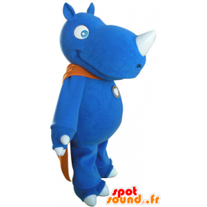 Mascotte blauwe neushoorn met een oranje cape - MASFR031270 - jungle dieren