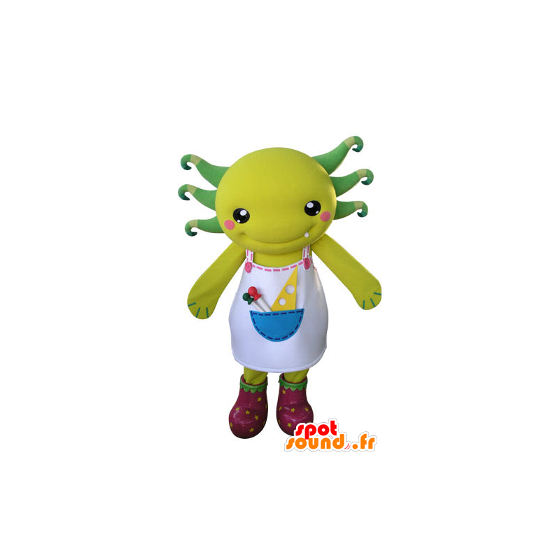 Yellow and green creature mascot with an apron - MASFR031271 - Monsters mascots