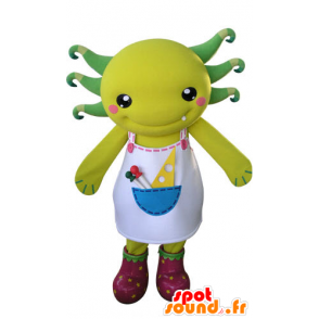 Giallo e verde mascotte creatura con un grembiule - MASFR031271 - Mascotte di mostri