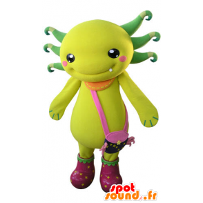 Giallo e verde mascotte creatura con una borsa a tracolla - MASFR031272 - Mascotte di oggetti