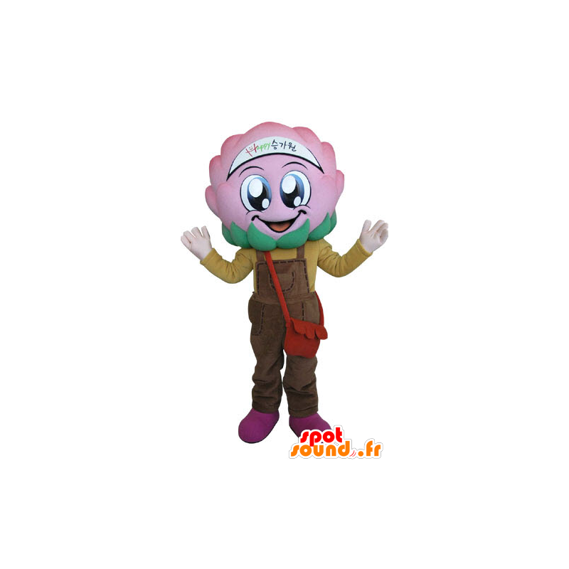 Flower mascot cabbage with pink overalls - MASFR031274 - Mascots of plants