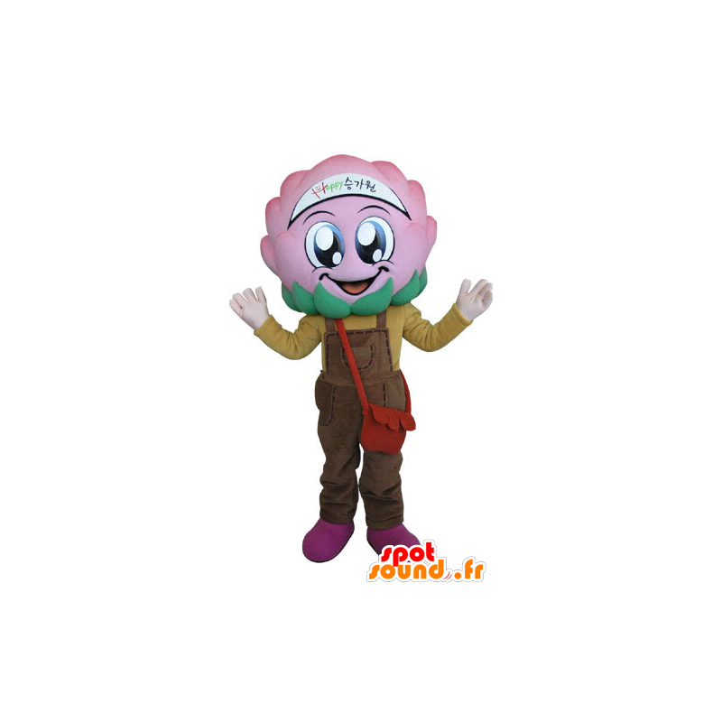 Flower mascotte kool met roze overall - MASFR031274 - mascottes planten