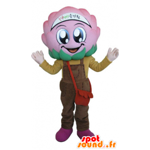 Flower mascot cabbage with pink overalls - MASFR031274 - Mascots of plants