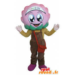 Flower mascotte kool met roze overall - MASFR031274 - mascottes planten