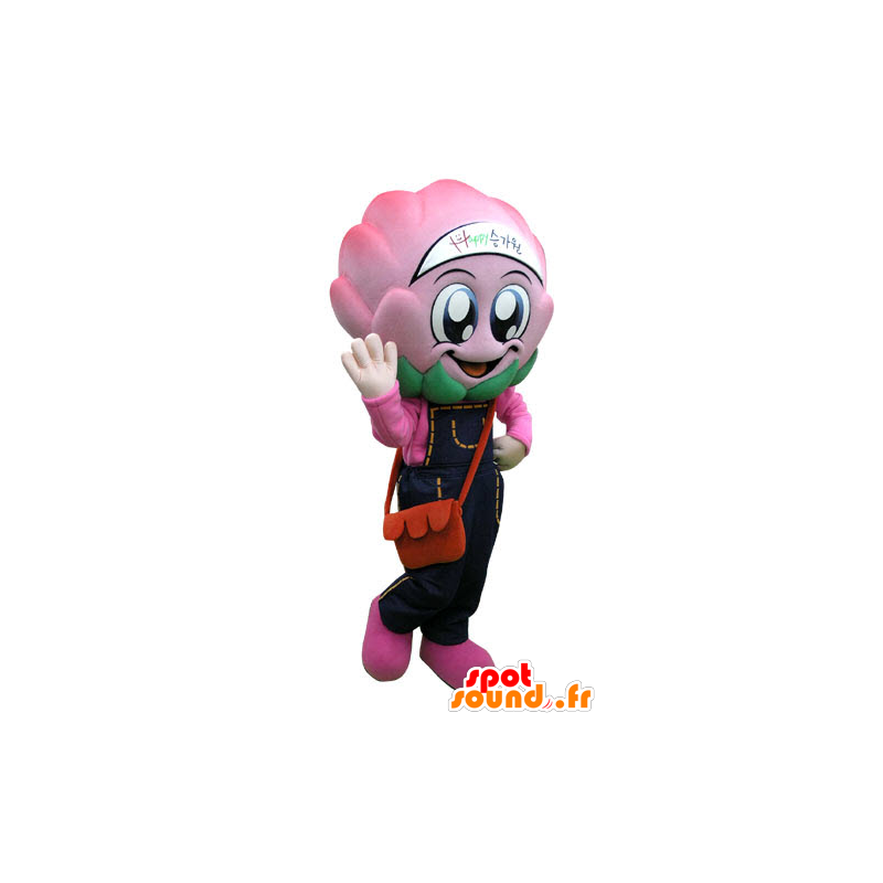 Cabbage mascot, pink overalls with artichoke - MASFR031275 - Food mascot