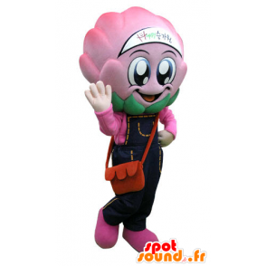 Cabbage mascot, pink overalls with artichoke - MASFR031275 - Food mascot