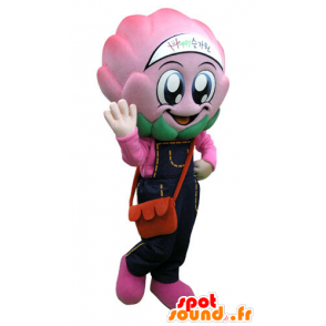 Mascotte de chou, d'artichaut rose avec une salopette - MASFR031275 - Mascotte alimentaires