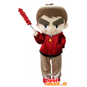 Dressed boy mascot in red with big eyebrows - MASFR031277 - Mascots boys and girls