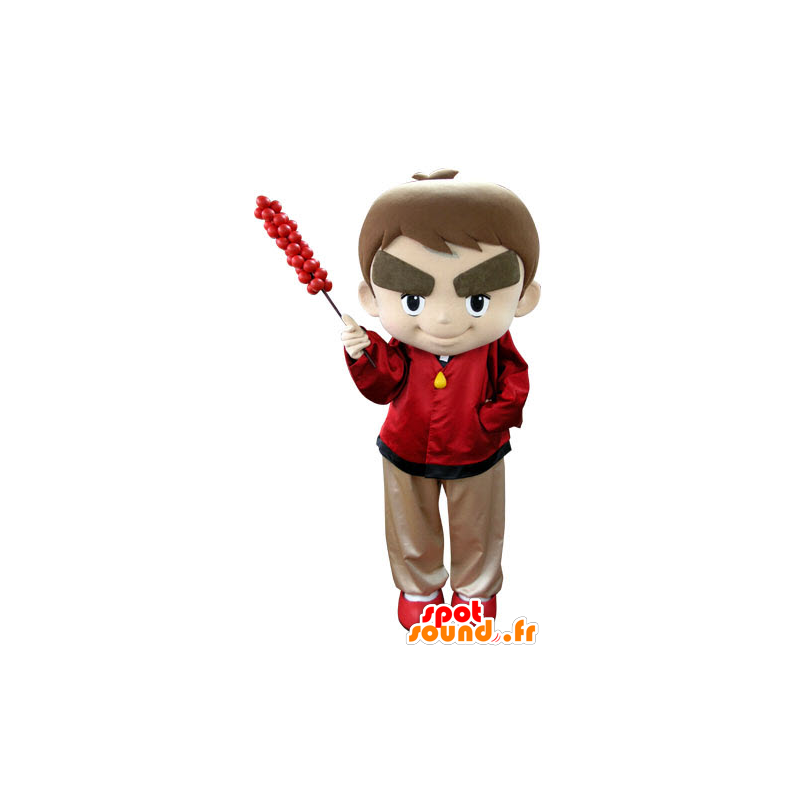 Mascotte de petit garçon habillé en rouge avec de gros sourcils - MASFR031277 - Mascottes Garçons et Filles