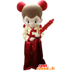 Mascotte de fillette habillée en rouge et jaune - MASFR031278 - Mascottes Garçons et Filles