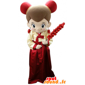 Mascotte de fillette habillée en rouge et jaune - MASFR031278 - Mascottes Garçons et Filles