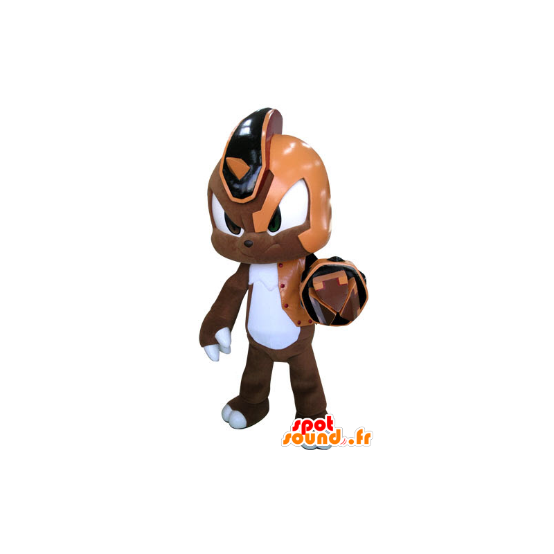 Mascot rabbit cyborg brown, orange and white - MASFR031282 - Rabbit mascot