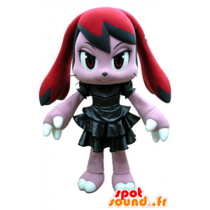 Mascotte de lapin rose et rouge avec une robe noire - MASFR031283 - Mascotte de lapins